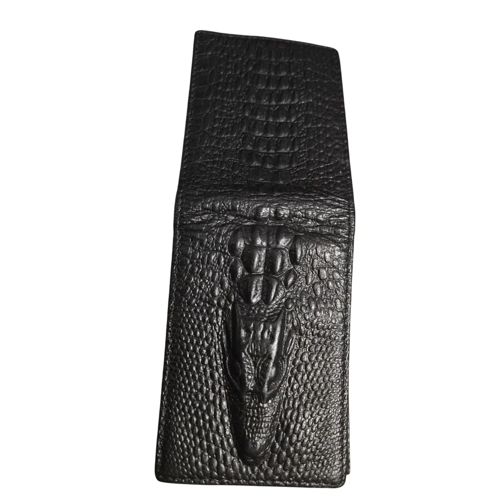 Crocodile Bifold Wallet Black 3D Embossed Crocodile Accessory #1447